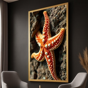 Orange Starfish Canvas Print: Coastal Beach Wall Art