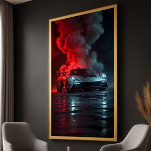 Red Supercar Canvas Art: Sleek Sports Car Print for Home Garage