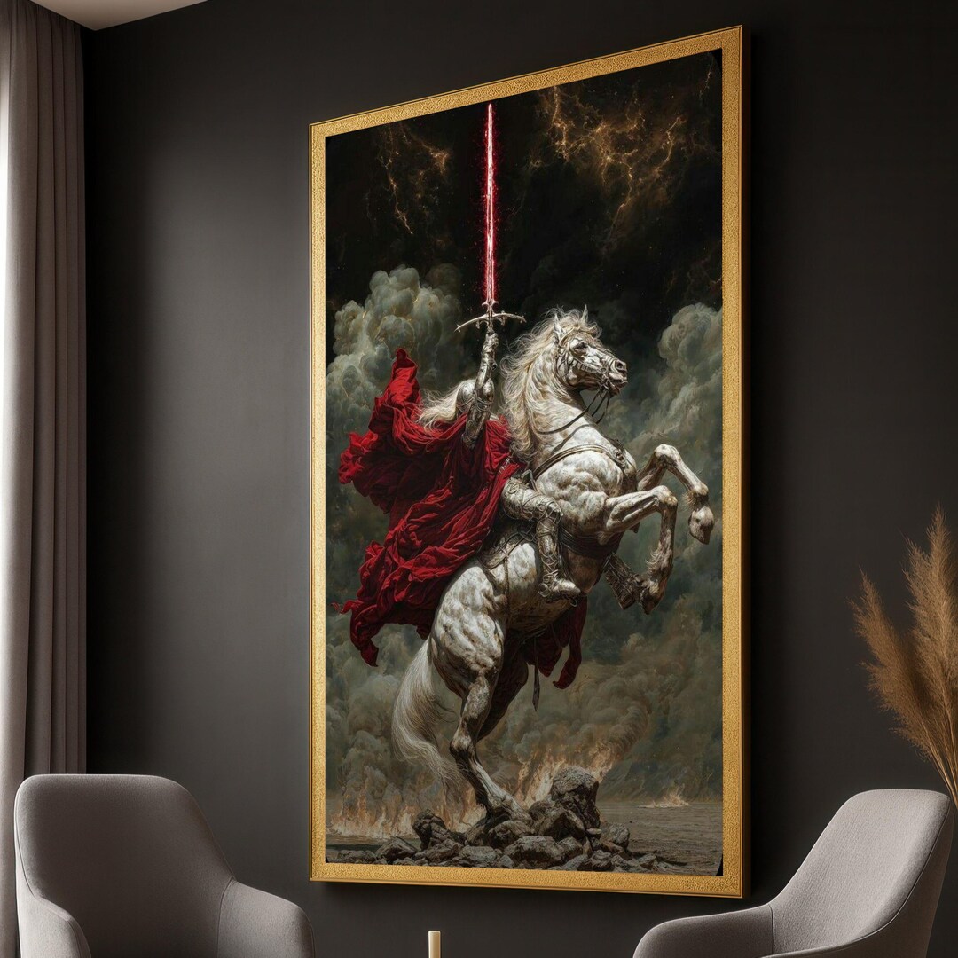 Armored Knight on Horse Canvas, Red Cloak Wall Art, Epic Fantasy - Etsy