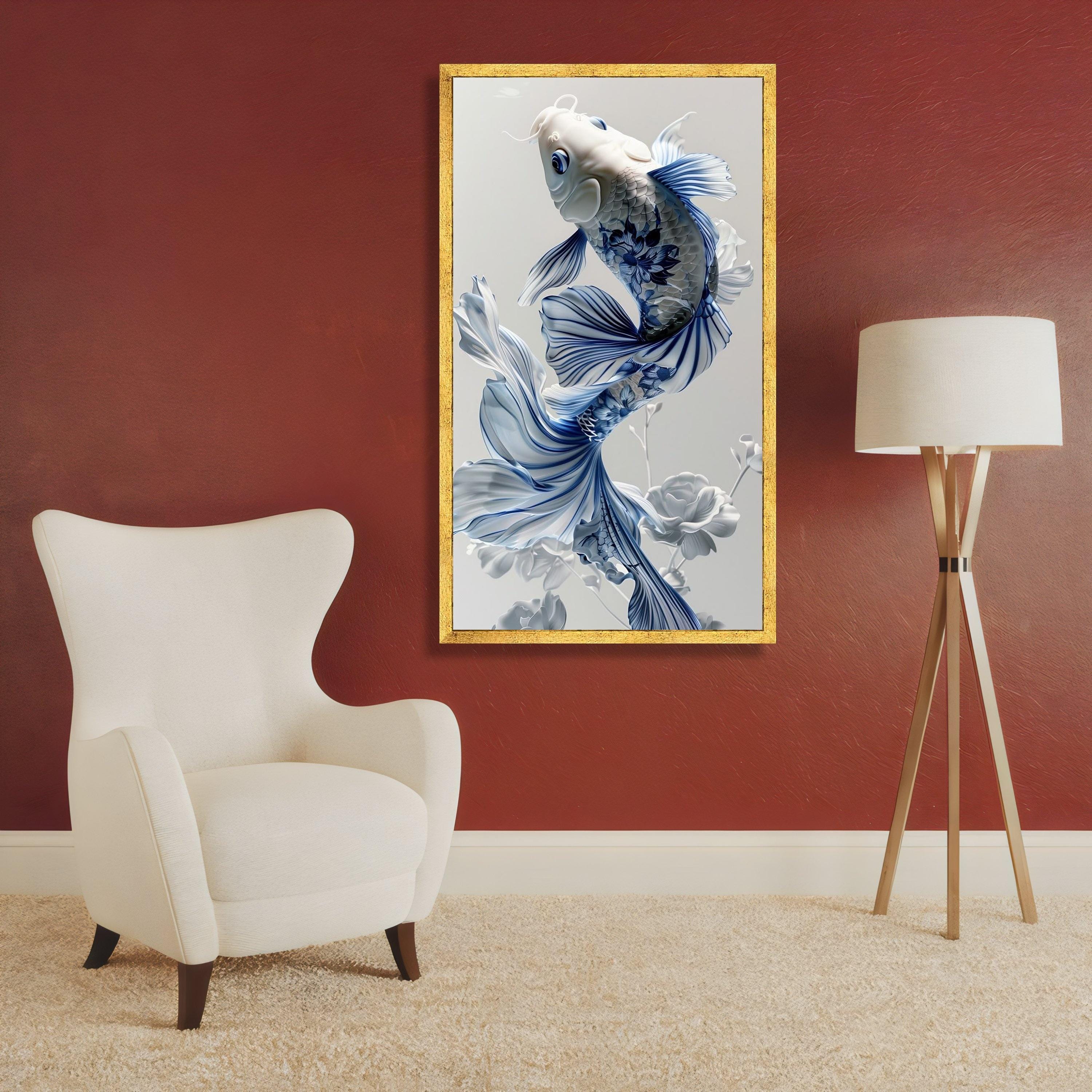 Blue and White Koi Fish Canvas Print: Elegant Asian Wall Art - Etsy