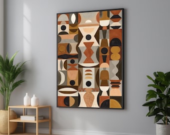 Earth Tone Geometric Abstract Canvas Art: Mid-Century Modern Boho Decor