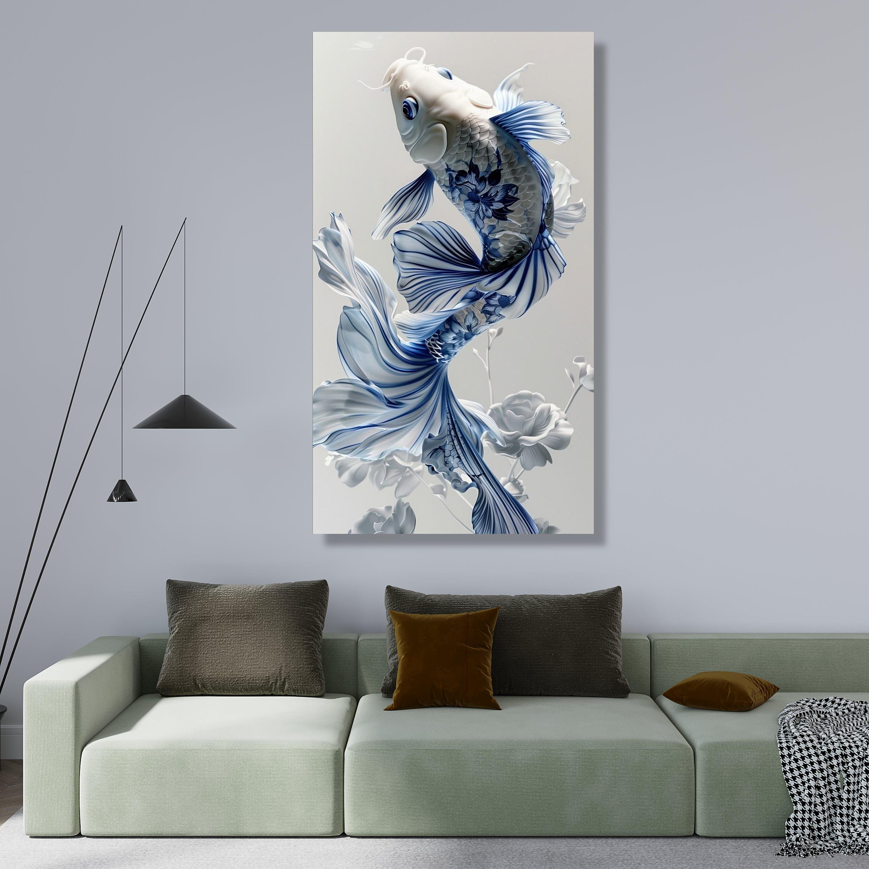 Blue and White Koi Fish Canvas Print: Elegant Asian Wall Art - Etsy