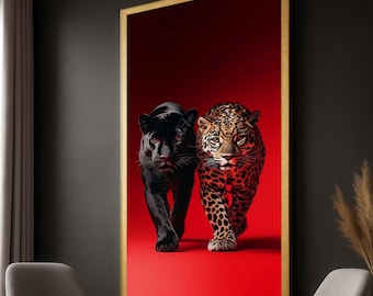 Canvastavla Svart panter och leopard, konst med exotiskt djurliv