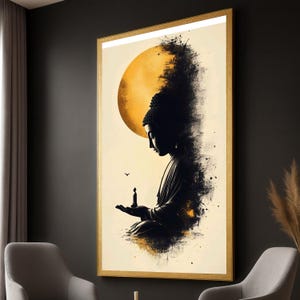 Gold Buddha Silhouette Canvas Art: Meditative Zen Decor