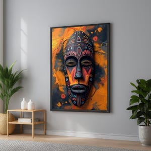 Tribal African Mask Canvas, Colorful Ethnic Wall Art, Cultural Decor Canvas, Modern Abstract Mask, Vibrant Home Decoration
