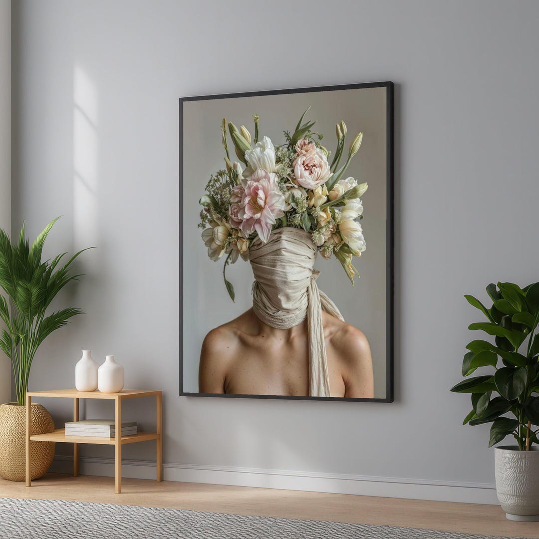Surreal Floral Headpiece Canvas: Modern Woman With Flowers Art - Etsy