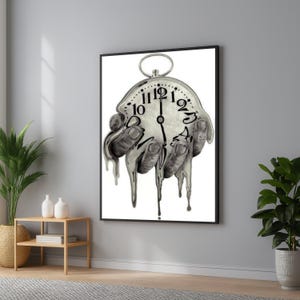 Melting Clock Canvas Art: Surreal Gripping Hands, Modern Wall Decor