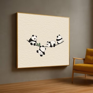 Playful Baby Pandas Canvas Wall Art, Cute Animal Illustration, Nursery Room Decor, Adorable Panda Artwork, Kids Bedroom Canvas