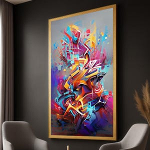Levendige abstracte expressionistische canvaskunst: gedurfd geometrisch interieur