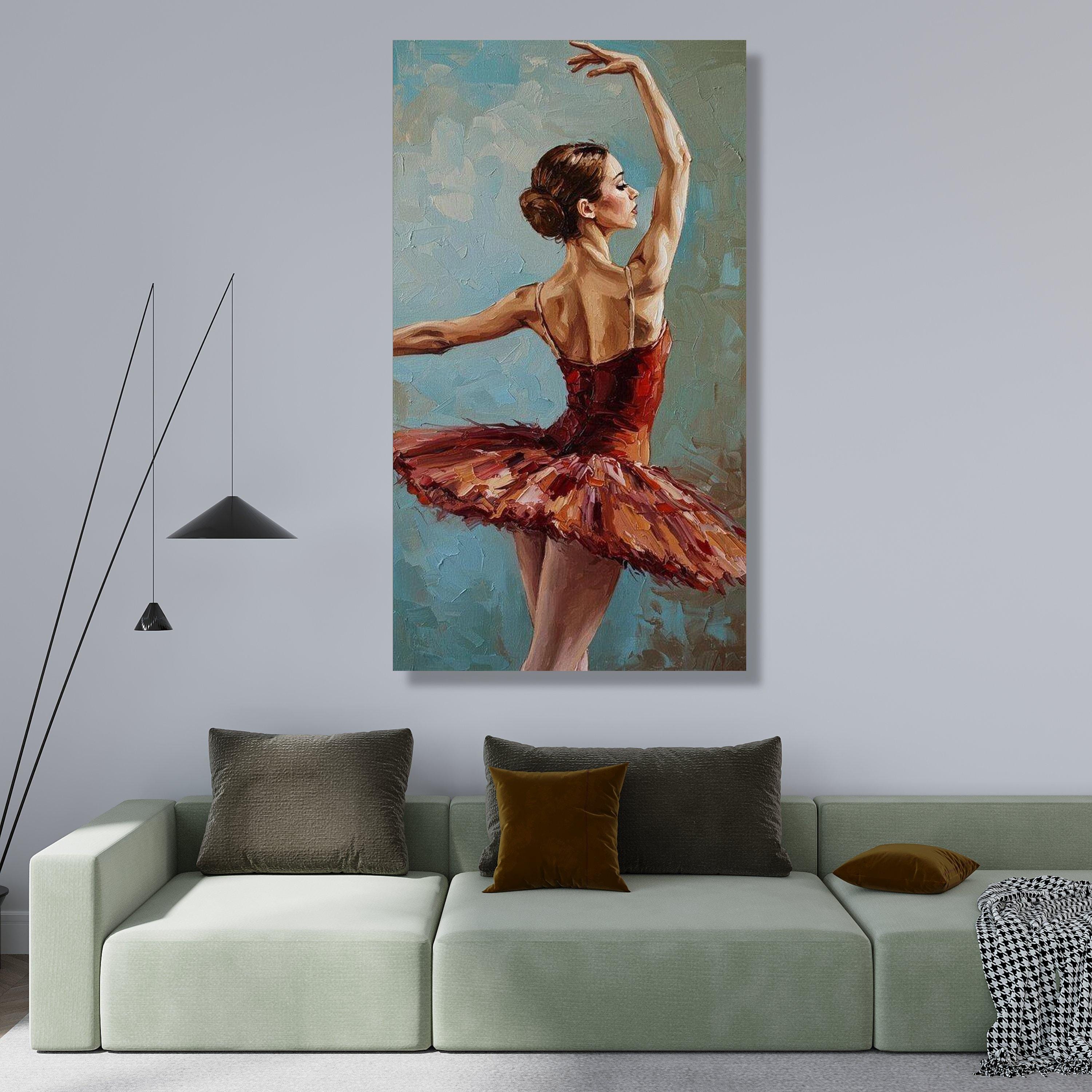バレリーナのダンスポーズキャンバスアート：エレガントなバレエ油絵