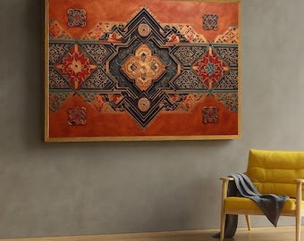 Marokkanische Leinwand Wandkunst, geometrisches islamisches Fliesendesign, Boho Decor
