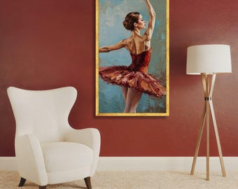 バレリーナのダンスポーズキャンバスアート：エレガントなバレエ油絵