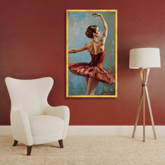 バレリーナのダンスポーズキャンバスアート：エレガントなバレエ油絵