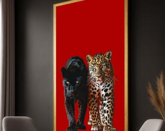 Canvastavla Black Panther & Leopard: Djärv väggkonst för djungelkatt
