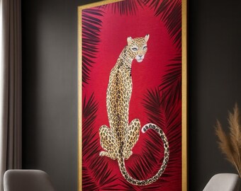 ヒョウのポートレートキャンバスプリント：エキゾチックな動物のウォールアート、トロピカルパーム
