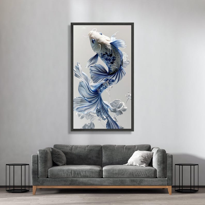 Blue and White Koi Fish Canvas Print: Elegant Asian Wall Art - Etsy