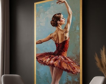 バレリーナのダンスポーズキャンバスアート：エレガントなバレエ油絵