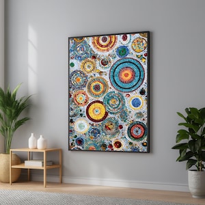 Colorful Circular Mosaic Canvas, Abstract Geometric Wall Art, Vibrant Home Decor, Modern Pattern Canvas, Ready to Hang Artwork