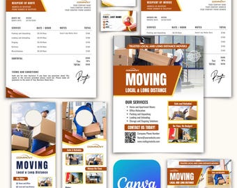 Moving Company Templates Bundle, Quote, Invoice, Business Card, Flyer, Canva Editable