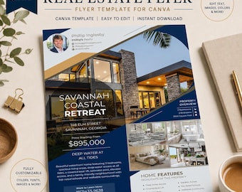 -Immobilien Flyer Vorlage Canva | Realtor Marketing Just Listed Flyer | Wohnobjekt Flyer | Bearbeitbare Canva Vorlage