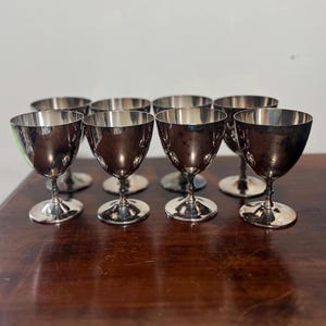 Vintage Silver Plated Goblets Set of 8 | Italy R Wine Glasses | Art Nouveau Stemmed Drinkware