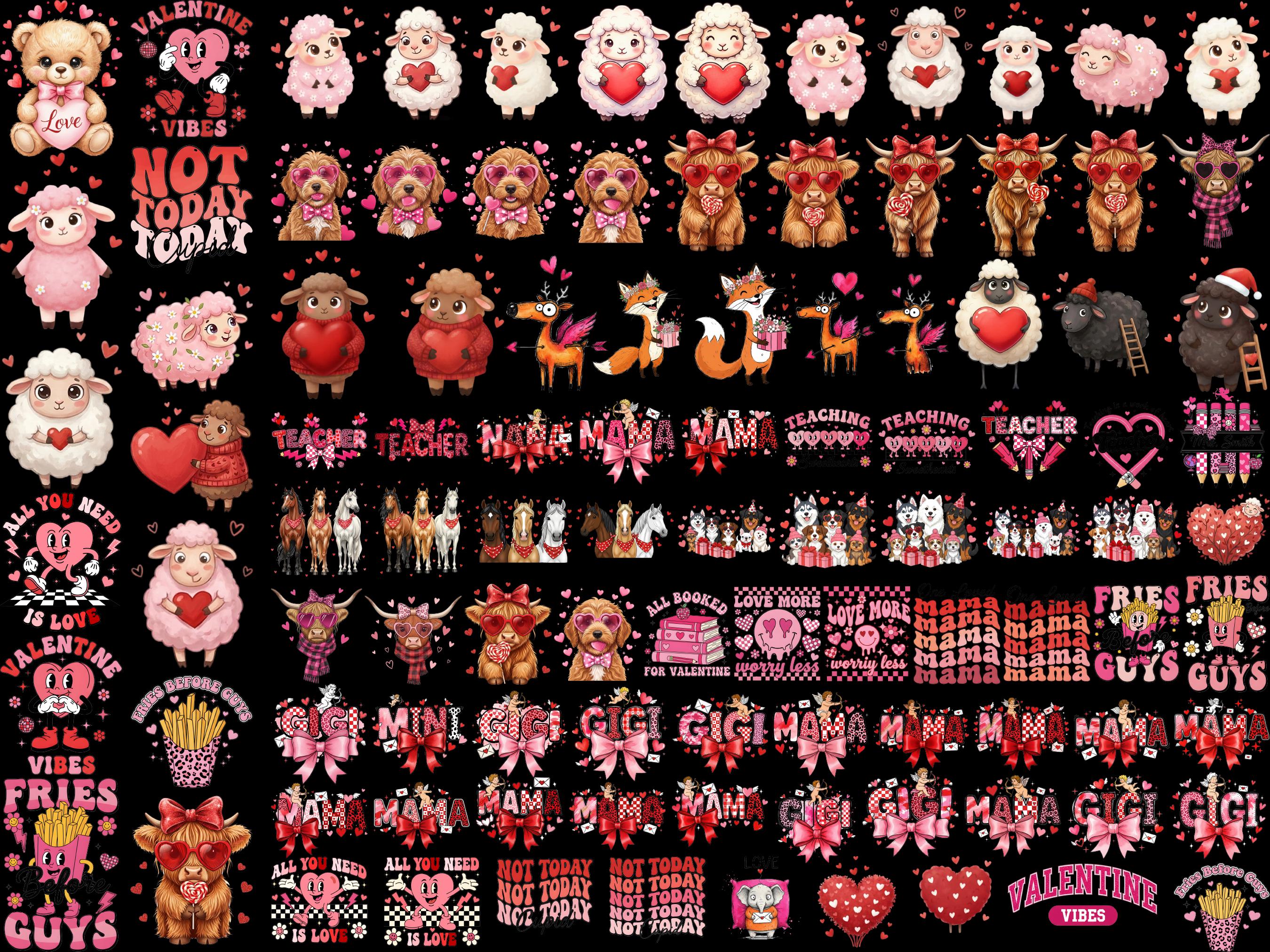 Mega 500+ Valentines Day PNG SVG Bundle, Valentine Clipart Pack, Cute ...