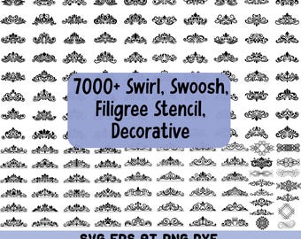 7000 Swirl SVG, Bundle für Cricut, Swoosh, Barock filigrane Schablone, dekorative Schnörkel SVG, PNG Sofort Download