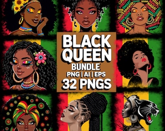 Afrikanische Frau PNG Bundle, Schwarze Königin Clipart T-Shirt Design, AI EPS Png, Afro Mädchen, Juniteenth Frau, Schwarze Geschichte Frau, sofortiger Download
