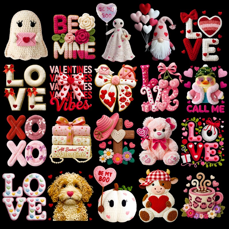 Valentine PNG Bundle Faux Yarn Crochet, Latch Hook Designs (digital ...
