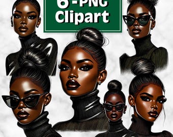 Schwarze Frau PNG Bündel | Afro schwarzes Mädchen Druck | Melanin schwarze Mädchen Clipart | Afrikanerin | Sofort Download