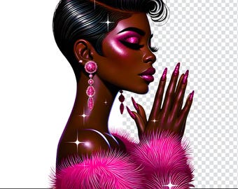 Schwarze Königin (PNG) | Melanin Black Girl Magic | Kunstdruck zur schwarzen Kultur | Clipart einer Afro-Frau | Digitaler Download