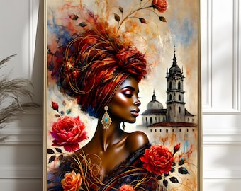 Schwarze Frau Wand Kunst druckbare, Afro Königin Afrocentric Wohnkultur, Afro-Mode Kunstwerk, Urban Art, Luxus Schwarz Kunstdruck, digitaler Download