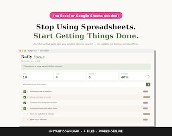 Interactive Daily To Do List App | NO Excel or Google Sheets Needed | Offline Web Planner | Dark Mode | Drag-Drop | Instant Download