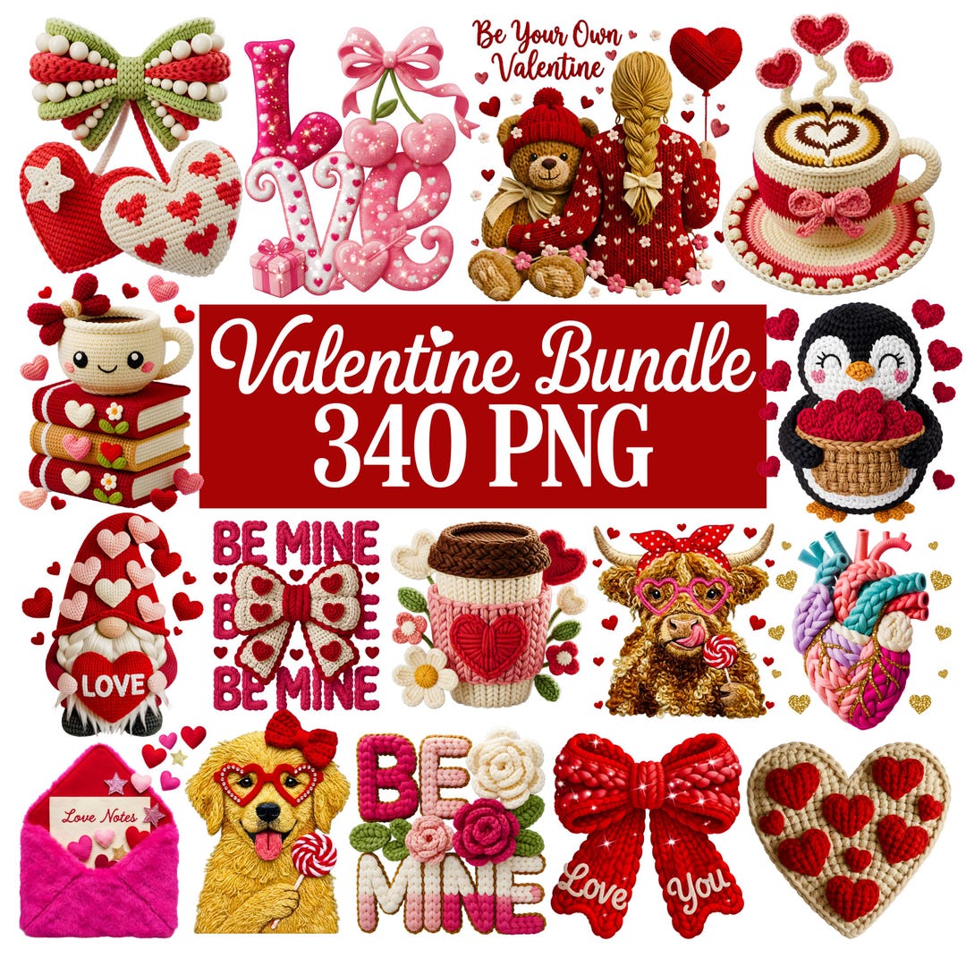 Valentine PNG Bundle Faux Yarn Crochet, Latch Hook Designs (digital ...
