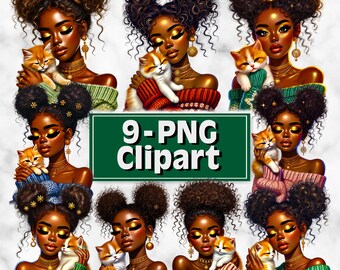 Schwarze Frau PNG Bündel | Afro schwarzes Mädchen Druck | Melanin schwarze Mädchen Clipart | Afrikanerin | Sofort Download