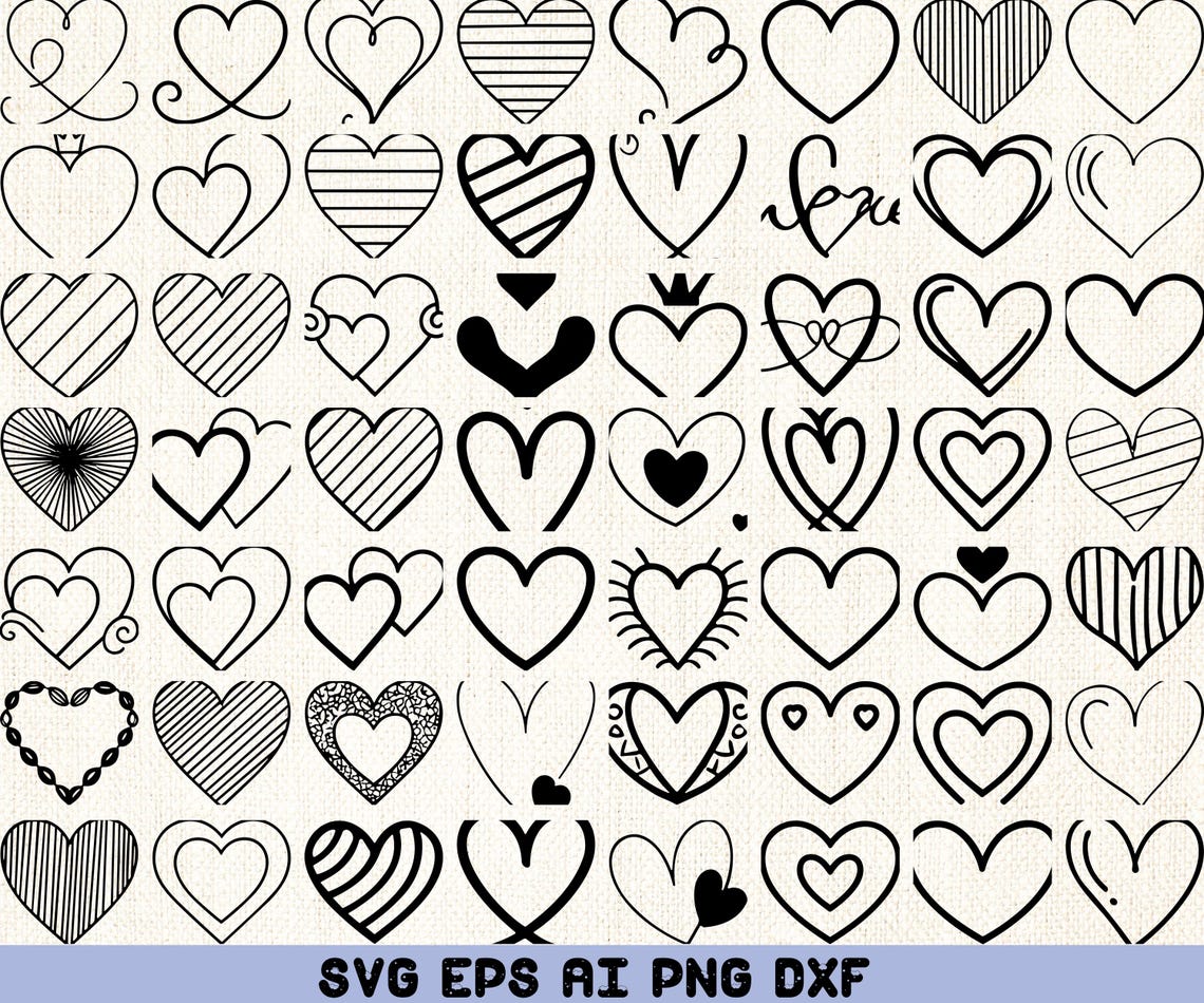 Mega Heart SVG Bundle 3500+ | Hand Drawn Doodle Hearts Clipart | Love ...