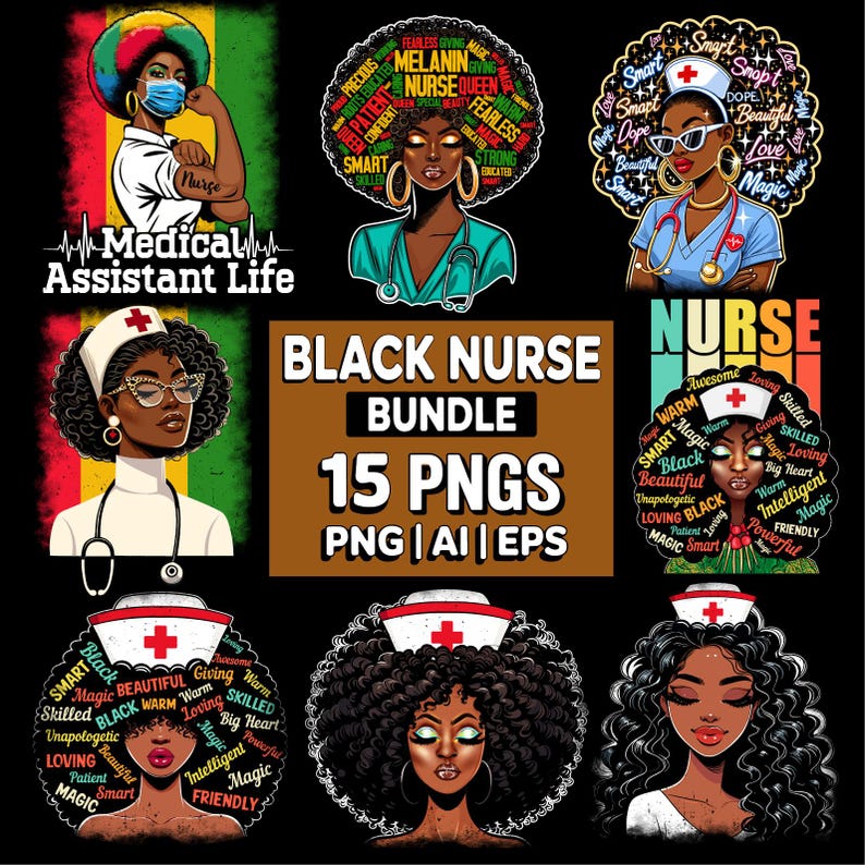 15 Black Nurse Png Bundle, Eps, Ai, Png, Afro Nurse Png, Black Woman ...