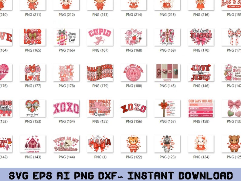 Mega 500+ Valentines Day PNG SVG Bundle, Valentine Clipart Pack, Cute ...