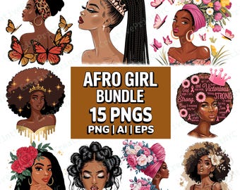 Afrikanische Frau Bundle, schwarze Mädchen Kunst, Afro Frau T-Shirt, digitaler Download, AI EPS Png, ethnische schwarze Königin PNG, schwarze Frau Sublimation