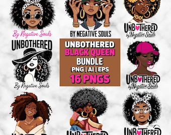 16 Black Queen Bundle, Donna nera impertinente e impertinente, Afroamericana, Maglietta Afro Queen, PNG, AI, EPS, Donna africana, Download digitale