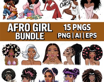 Afrikanerin Clipart Bundle, Afro Frau T-Shirt Design, AI EPS Png, Schwarzes Mädchen PNG, Afrikanerin Schwarze Frau Sofort-Download