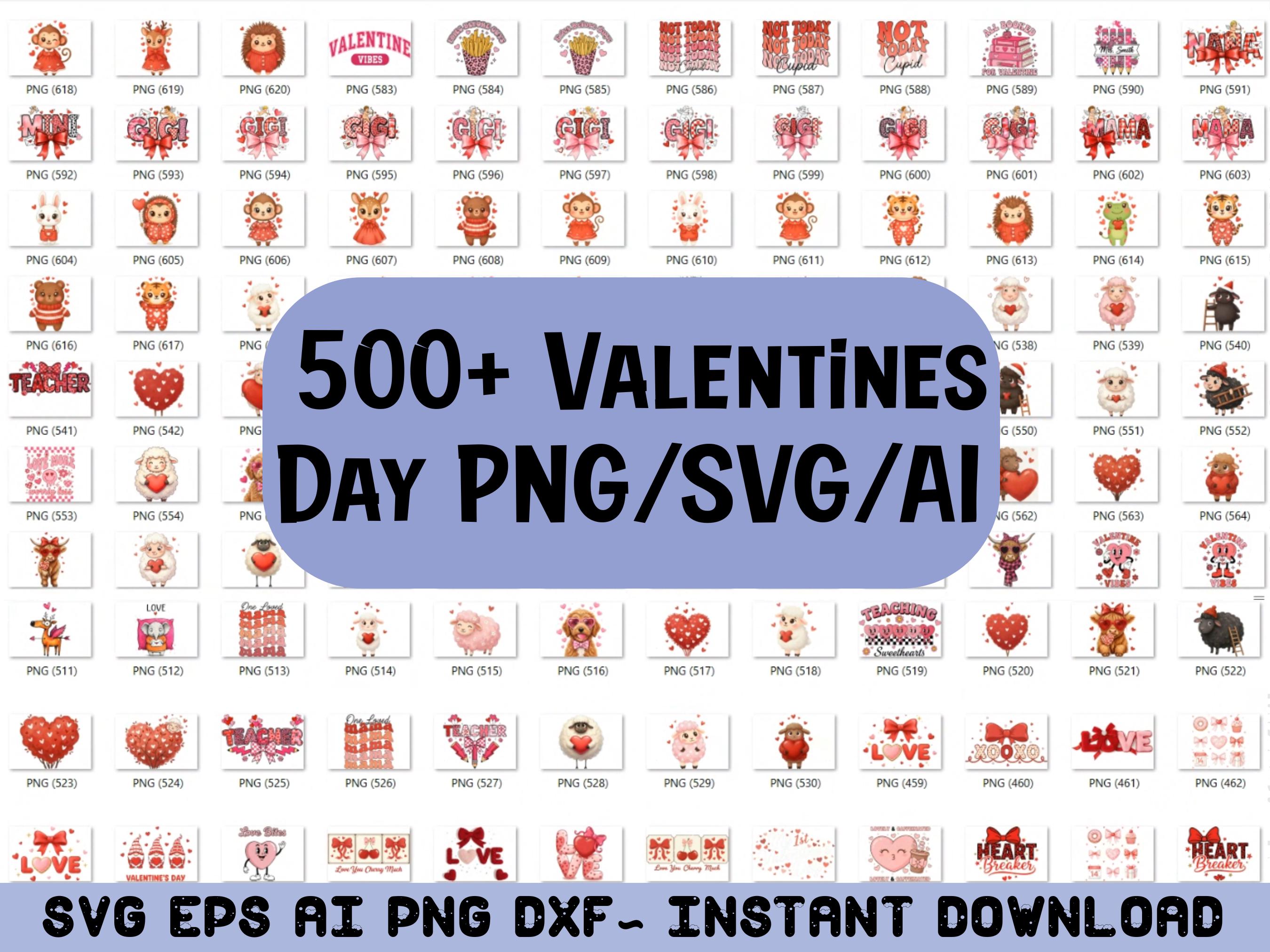 Mega 500+ Valentines Day PNG SVG Bundle, Valentine Clipart Pack, Cute ...