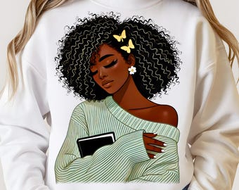Schwarze Königin (PNG) | Melanin Black Girl Magic | Kunstdruck zur schwarzen Kultur | Clipart einer Afro-Frau | Digitaler Download