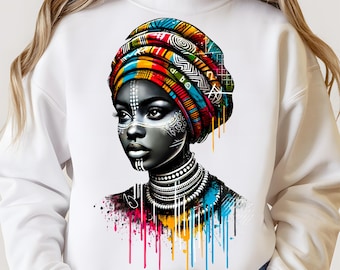 Schwarze Königin (PNG) | Melanin Black Girl Magic | Kunstdruck zur schwarzen Kultur | Clipart einer Afro-Frau | Digitaler Download
