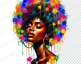 Black Queen, African Woman PNG | Black Woman | Dripping Afro Melanin Sublimation Design | Black History Month Afro Woman | Digital Download