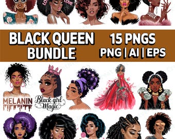 Afro Girl Clipart Bundle, Afro Frau T-Shirt Design, AI EPS Png, schwarzes Mädchen PNG, afroamerikanisches Mädchen, schwarze Frau, sofortiger Download