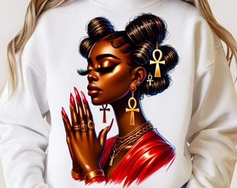 Schwarze Königin (PNG) | Melanin Black Girl Magic | Kunstdruck zur schwarzen Kultur | Clipart einer Afro-Frau | Digitaler Download