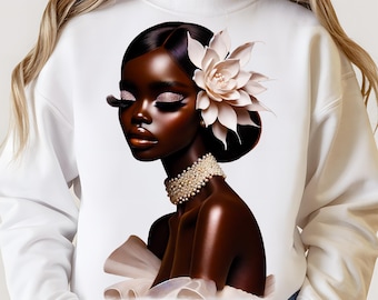 Schwarze Königin (PNG) | Melanin Black Girl Magic | Kunstdruck zur schwarzen Kultur | Clipart einer Afro-Frau | Digitaler Download