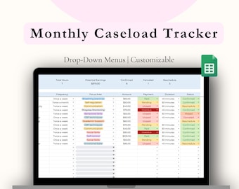 Caseload & Earnings Tracker | Therapieklienten-Tracker | Zahlungs-Dashboard | Google Sheets Vorlage | Sitzungslog