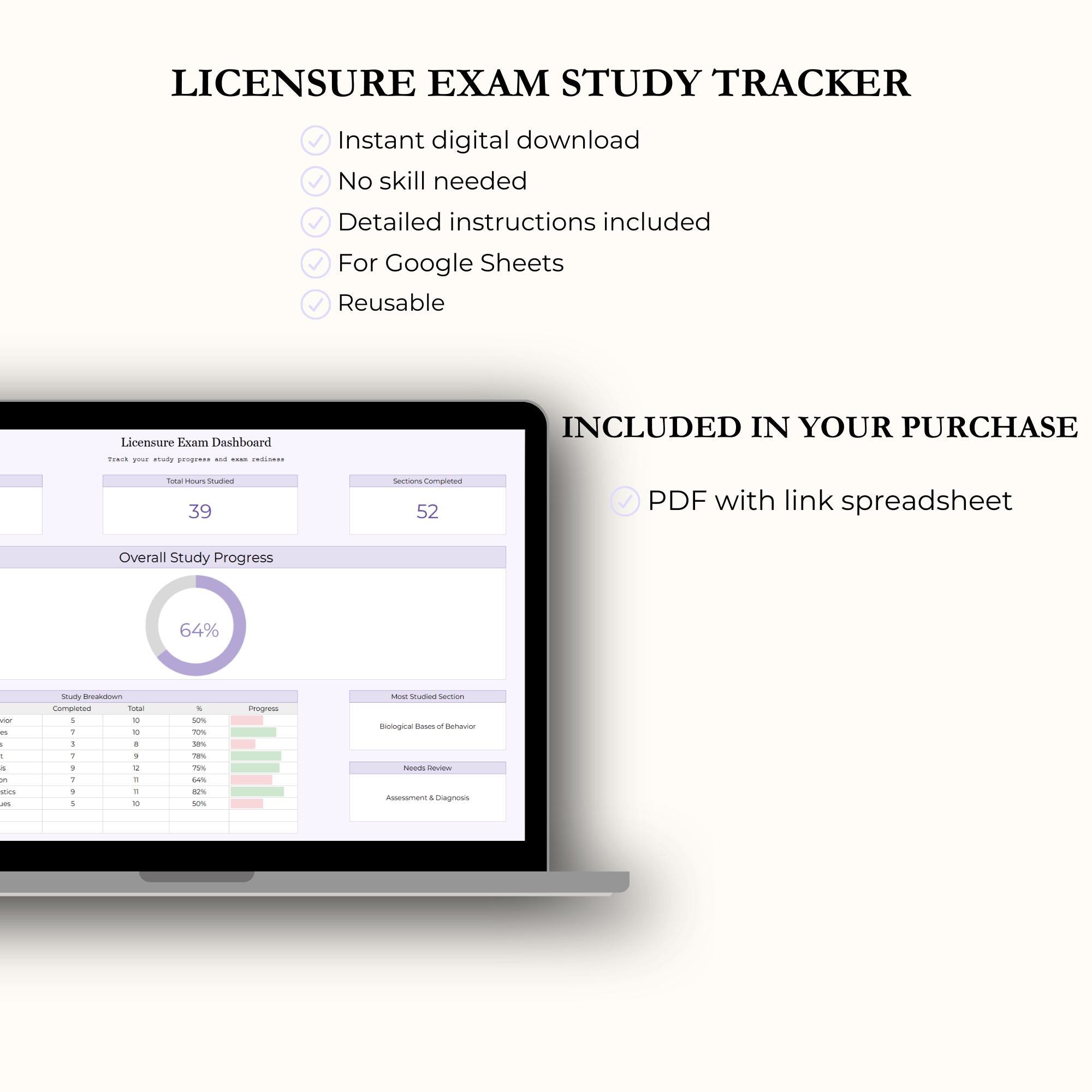 Licensure Exam Study Tracker | EPPP Psychology Planner (google Sheets ...